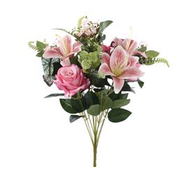 BUQUÊ DE LÍRIOS E ROSAS X12 56 CM - ROSA