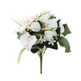 BUQUÊ DE ORQUÍDEAS E ROSAS X14 52 CM - BRANCO