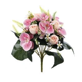 BUQUÊ DE ORQUÍDEAS E ROSAS X14 52 CM - ROSA CLARO