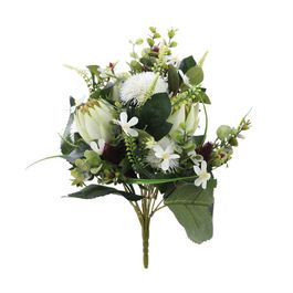BUQUÊ DE PROTEAS E DENTE-DE-LEÃO X14 46 CM - BRANCO