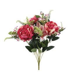 BUQUÊ DE PEÔNIAS E LÍRIOS X12 57 CM - ROSA