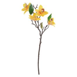 Haste Orquídea Cymbidium C/Folhas X4 48cm - Amarelo