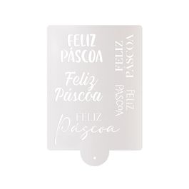 Estencil Para Decorar Lettering Feliz Páscoa Incolor
