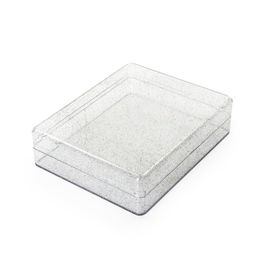 Caixa Acrílico Retangular Transparente Com Glitter Prata