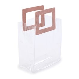 Sacola Pvc Alça Retangular Liso Transparente E Rosa