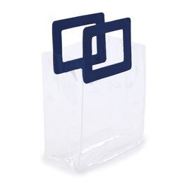 Sacola Pvc Alça Retangular Incolor e Azul Escuro