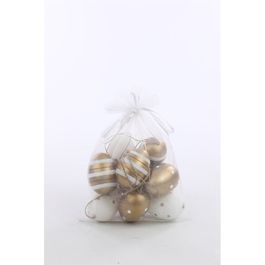 Ovo Decorativo Saco Org Galinha Sortido Cor Ouro/Branco Jogo Com 9 Peças (Mini Ovos)