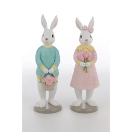 Coelho Resina Em Resina Sortido Branco / Colorido (Cute Family)