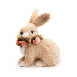 Coelho Sentado Com Flores Pescoco Beg/Rosa (Banoffee)