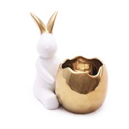 Pote Dec Porcelana Com Coelho Branco/Our (Pascoa Dou) Com 1 Un