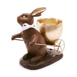 Coelho Dec Resina Puxando Carrinho Cor Marrom/Dourado (Breeze)