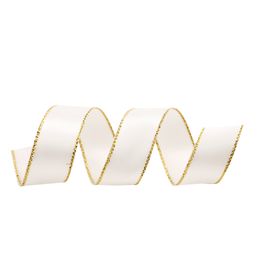 Fita Decorativa De Cetim Com Borda Branco / Ouro 1.6Cm (Fita Aramada)