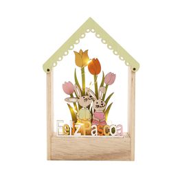 Casa Decorativa De Madeira Com Coelhos E Led Colorido (Fun)