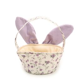 Cesta Decorativa Floral Com Orelhas Branco / Lavanda (Sacolé)