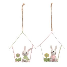 Enfeites De Pendurar De Metal Sortidos Casa Com Coelhos Rosa / Verde (Enfeite De Pendurar)