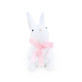 Coelho Decorativo De Resina Sentado Com Laço Branco / Rosa (Cute Family)