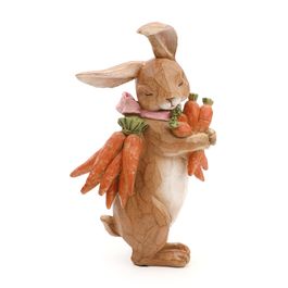 Coelho Decorativo De Resina Em Pé Com Cenouras Marrom / Laranja (Breeze)