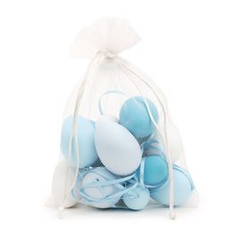 Saco Com Ovos Galinha / Codorna Sortidos Azul / Branco (Ovos Decorativos)