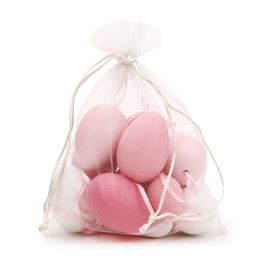 Saco Com Ovos Galinha / Codorna Sortidos Rosa / Branco (Ovos Decorativos)