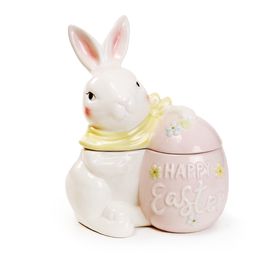 Coelho Decorativo Com Tampa Cor Branco/Rosa (Cerâmica Sweet)