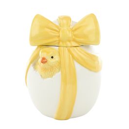 Poteovo Com Pintinho Em Cerâmica Branco / Amarelo (Cerâmica Sweet)