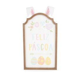 Quadro Decorativo Feliz Páscoa Com Orelha Colorido (Quadrinhos)