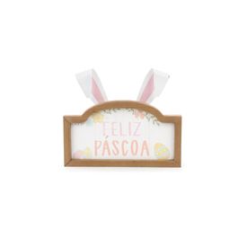 Quadro Decorativo Feliz Páscoa Com Orelha Colorido (Quadrinhos)