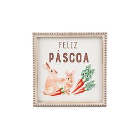 Quadro Decorativo Feliz Páscoa Com Coelho Colorido (Quadrinhos)