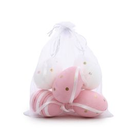 Ovo Decorativo Saco Org Pata Sortido Cor Rosa/Branco Jogo Com 6 Peças (Mini Ovos)