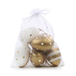 Ovo Decorativo Saco Org Pata Sortido Cor Ouro/Branco Jogo Com 6 Peças (Mini Ovos)