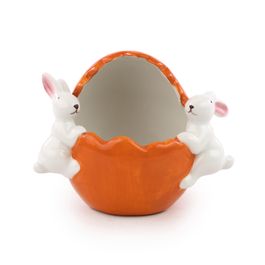 Pote Decorativo Com Coelho Cor Laranja/Branco (Carrot)