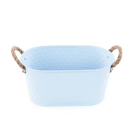 Cachepot Com Alças Corda Cor Azul (Cachepots Em Metal)