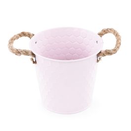 Balde Com Alças De Corda Cor Rosa (Cachepots Em Metal)