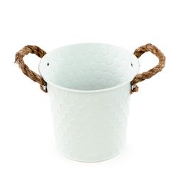Balde Com Alças Corda Cor Branco (Cachepots Em Metal)