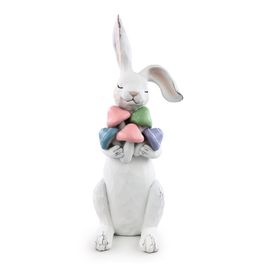 Cromus Coelho Decorativo Em Resina Segurando Cogumelos. Branco