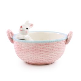 Bowl Decorativo Com Coelho E Alça Cor Branco (Cerâmica Sweet)
