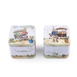 Lata Decorativa Quadrada Com Tampa Sortido Colorido Com 2 Peças (Cachepots Em Metal)