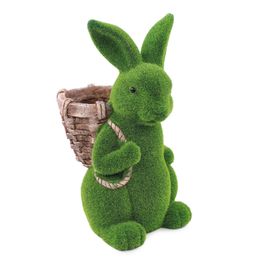 Coelho Decorativo Com Cesta Grama Cor Verde/Marrom (Mesh)