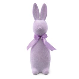 Coelho Decorativo Flocado Com Laço Cor Roxo (Flocked)