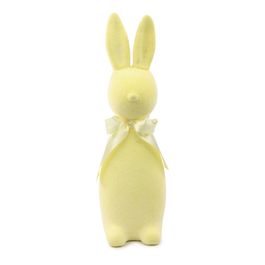 Coelho Decorativo Flocado Com Laço Cor Amarelo (Flocked)