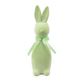 Coelho Decorativo Flocado Com Laço Cor Verde (Flocked)