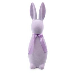 Coelho Decorativo Flocado Com Laço Cor Roxo (Flocked)