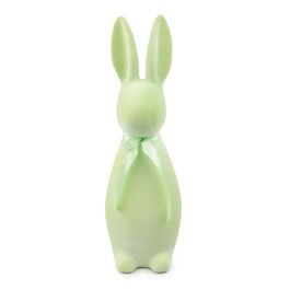 Coelho Decorativo Flocado Com Laço Cor Verde (Flocked)