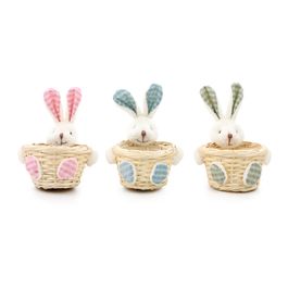 Cesta Decorativa Com Coelho Sortido Cor Rosa/Azul/Verde (Mini Cestas)