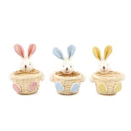 Cesta Decorativa Com Coelho Sortido Cor Rosa/Azul/Amarelo (Mini Cestas)