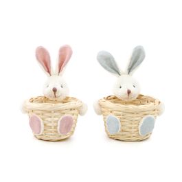 Cesta Decorativa Com Coelho Sortido Cor Rosa/Azul (Mini Cestas)