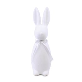 Coelho Decorativo Flocado Com Laço Cor Branco (Flocked)