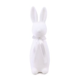 Coelho Decorativo Flocado Com Laço Cor Branco (Flocked)