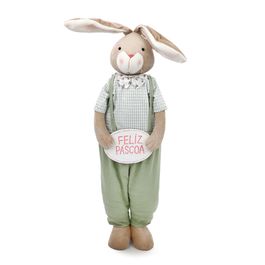 Coelho Decorativo Retrátil Com Placa Feliz Páscoa Cor Verde (Sucrée)