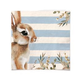 Guardanapo Estampa Coelho E Folhas Cor Azul 33X33Cm Pacote Com 20 Peças (Suporte E Guardanapos De Papel)